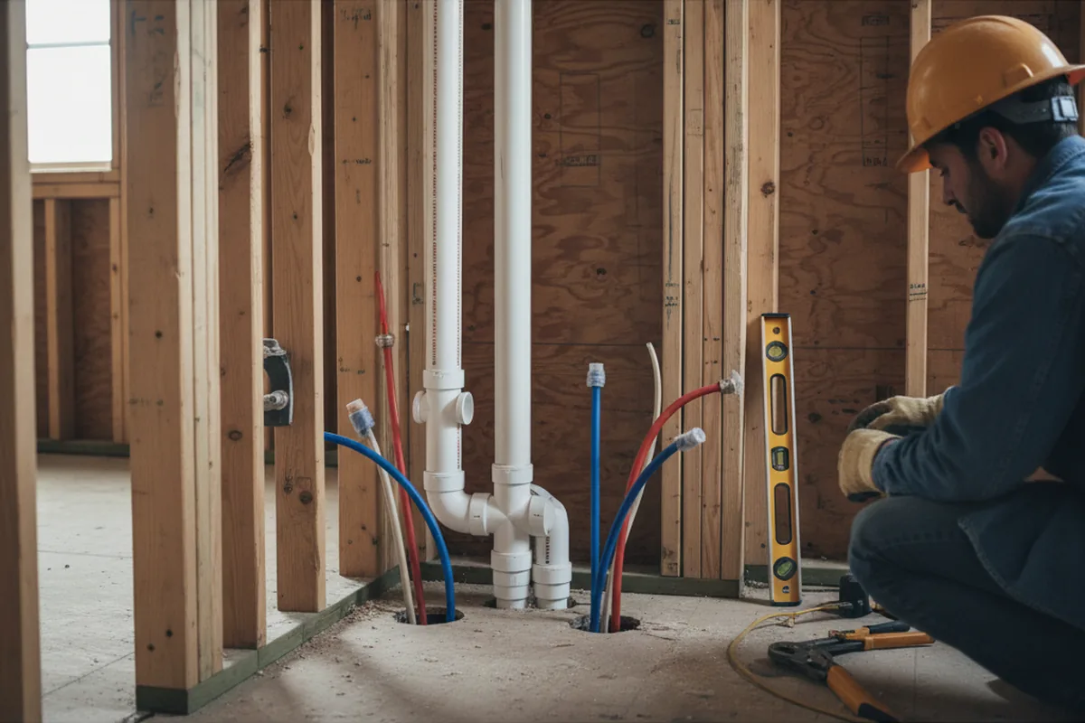 Drain and supply rough-in during Sump Pump Repair in New Suffolk