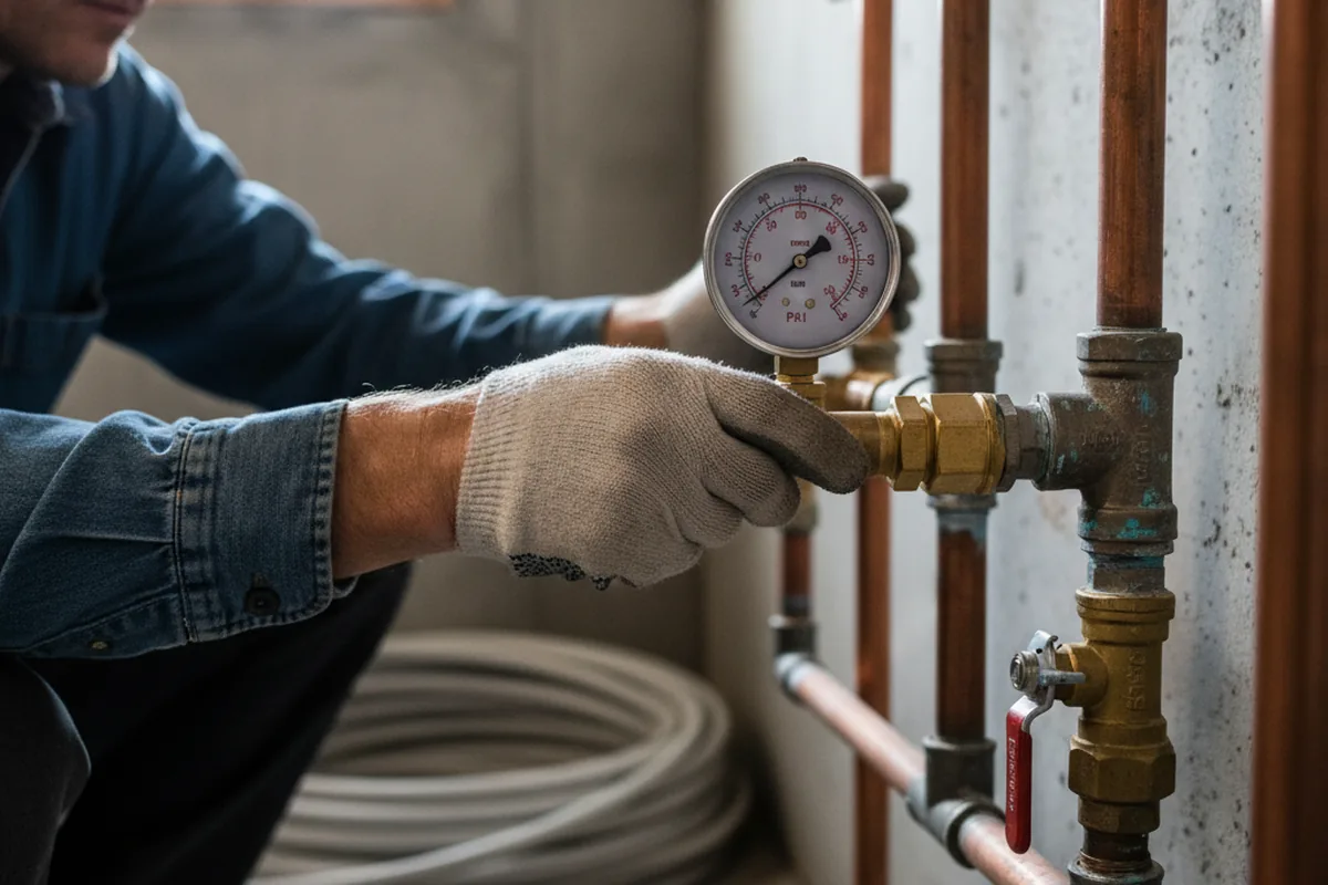 Pressure testing a repaired line during Water Line Repair in New Suffolk